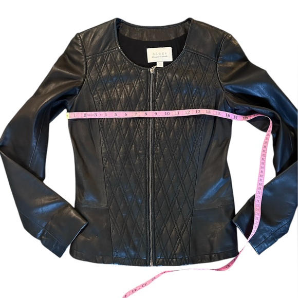 Hinge Collarless Quilted Black Leather Jacket - Picture 9 of 12
